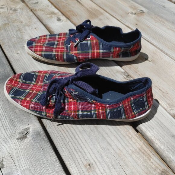 MY STYLE Plaid Tennis Shoes Sneakers Size 10 Dark Academia Preppy - Picture 4 of 5